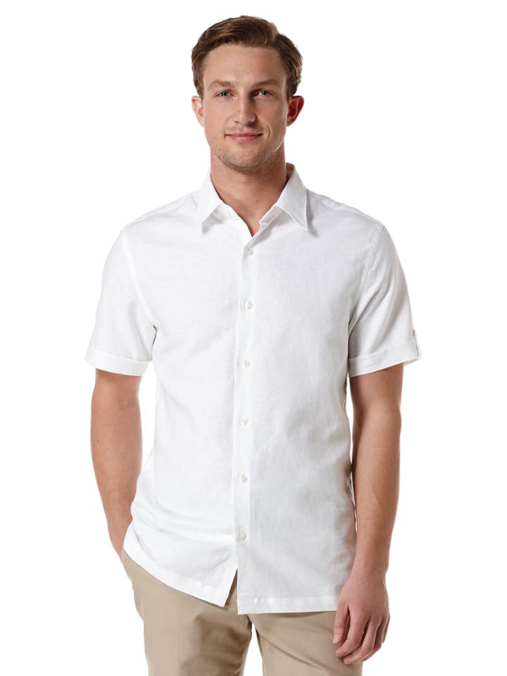 Perry Ellis Linen Cotton Short Sleeve Solid Shirt