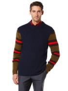 Perry Ellis Striped Sleeve Cable Crewneck Sweater