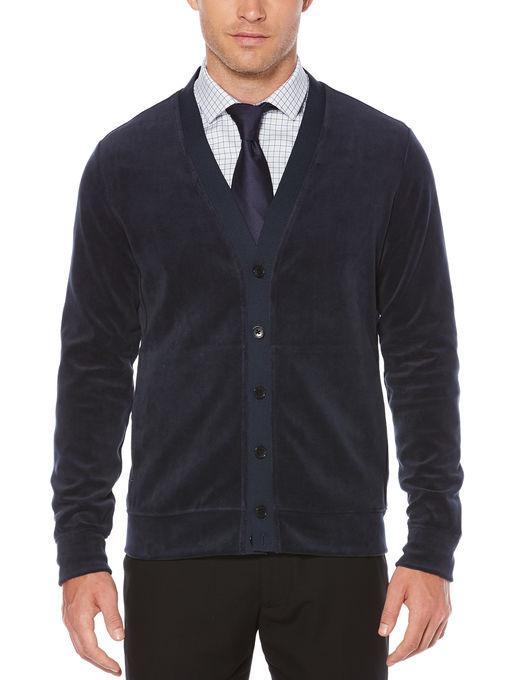 Perry Ellis Velour Button-up Cardigan