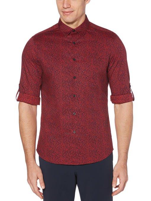 Perry Ellis Untucked Roll Sleeve Slim Fit Floral Print Shirt