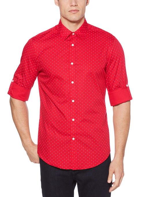 Perry Ellis Roll Sleeve Multi Motif Shirt