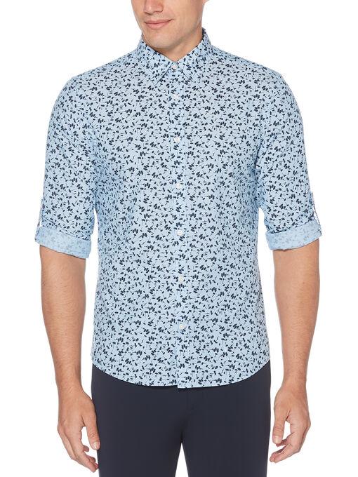 Perry Ellis Roll Sleeve Untucked Floral Shirt