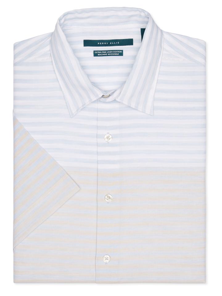 Perry Ellis Short Sleeve Engineered Horizontal Stripe Shirt