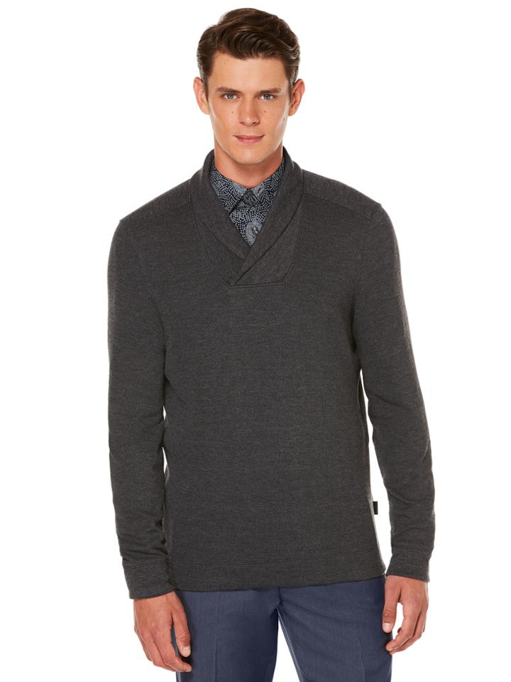 Perry Ellis Textured Pique Shawl Collar Pullover
