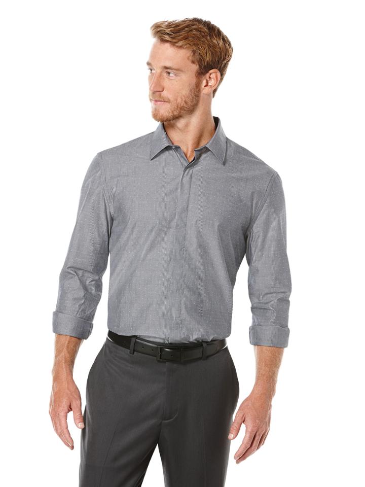 Perry Ellis Dobby Stripe Narrow Collar Shirt
