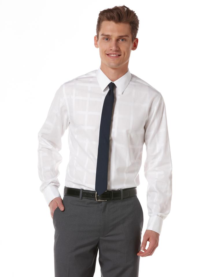 Perry Ellis Slim Fit Satin Plaid Portfolio Dress Shirt