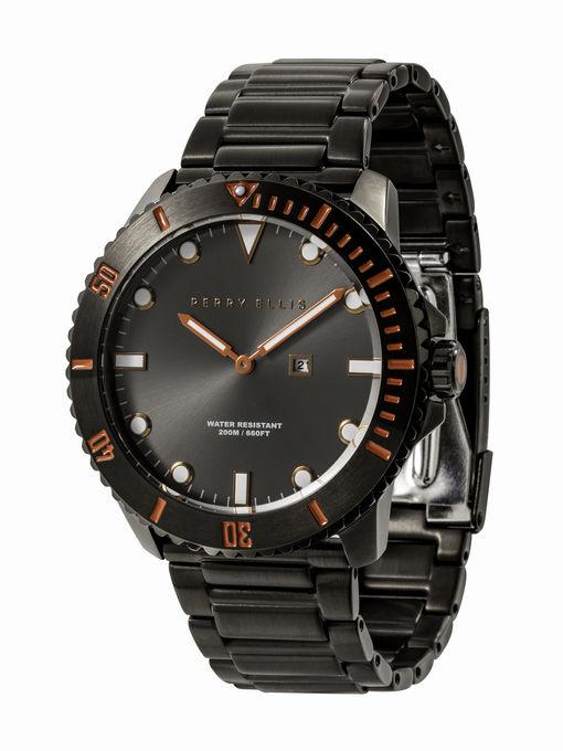 Perry Ellis Deep Diver Gunmetal Stainless Steel Watch