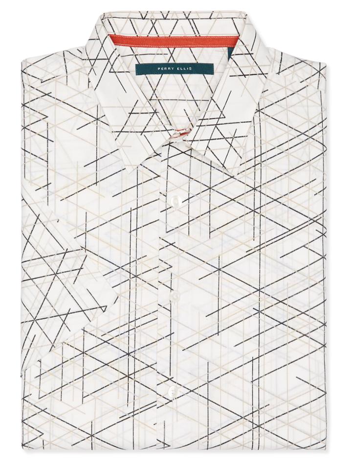Perry Ellis Big And Tall Short Sleeve Graphic Linear Print Shirt