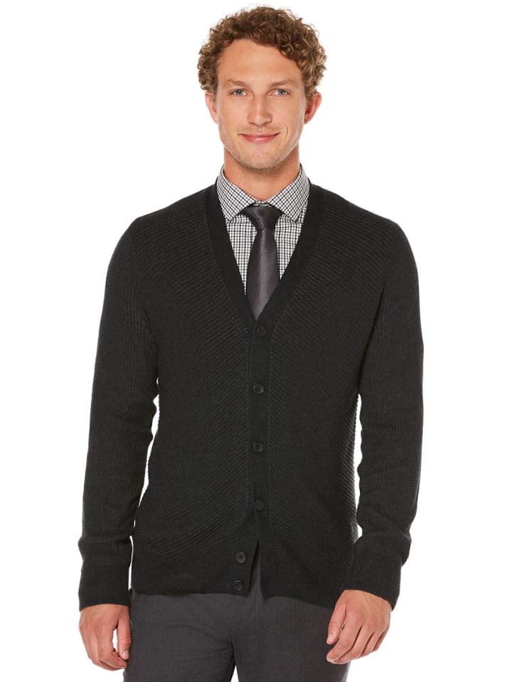 Perry Ellis Textured Chevron 5 Button Cardigan