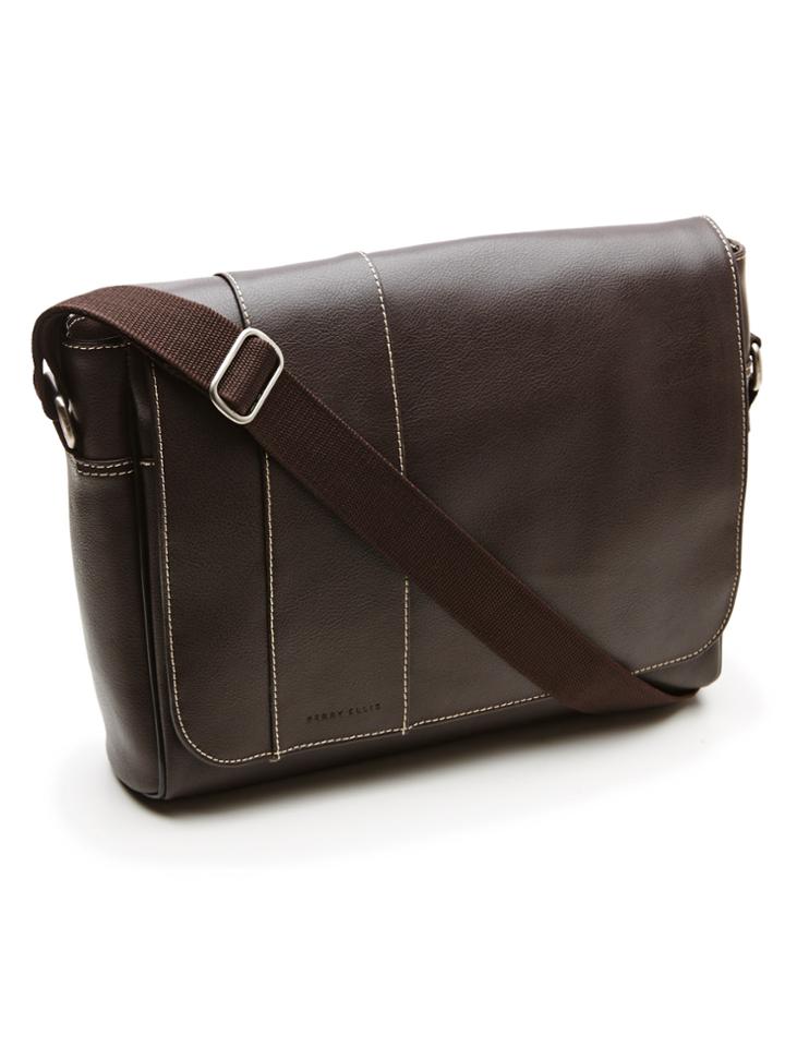 Perry Ellis Leather Messenger Bag