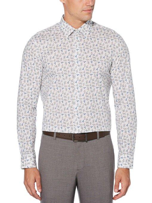 Perry Ellis Slim Fit Roll Sleeve Micro Floral Shirt