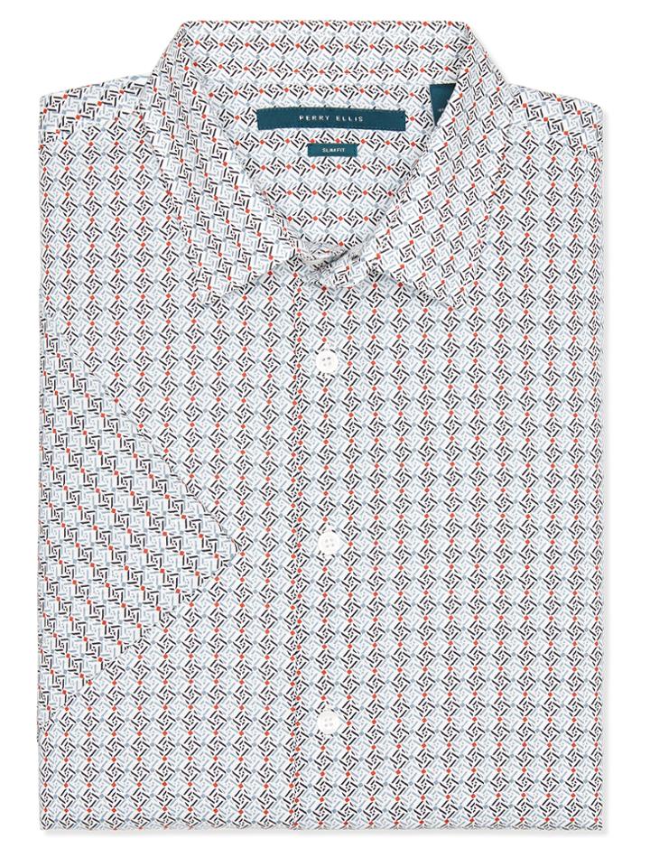 Perry Ellis Slim Fit Short Sleeve Mini Diamond Shirt