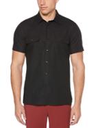 Perry Ellis Short Sleeve Solid Textured Plaid Shirt