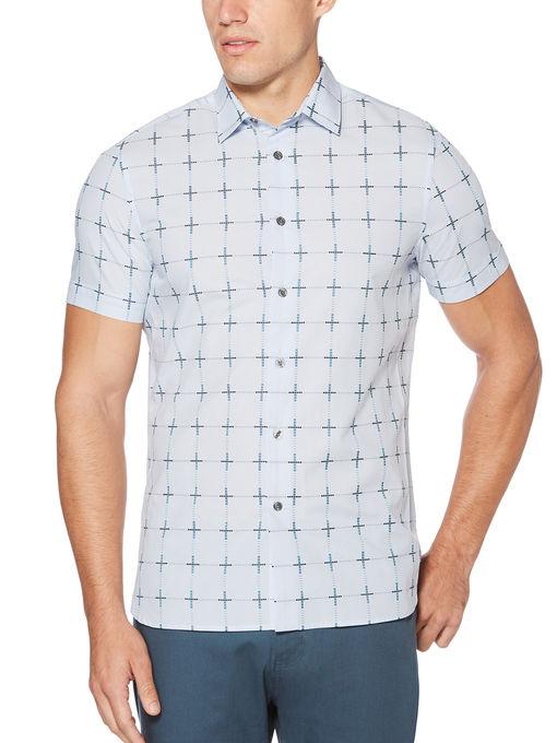 Perry Ellis Short Sleeve Blue Check Print Shirt