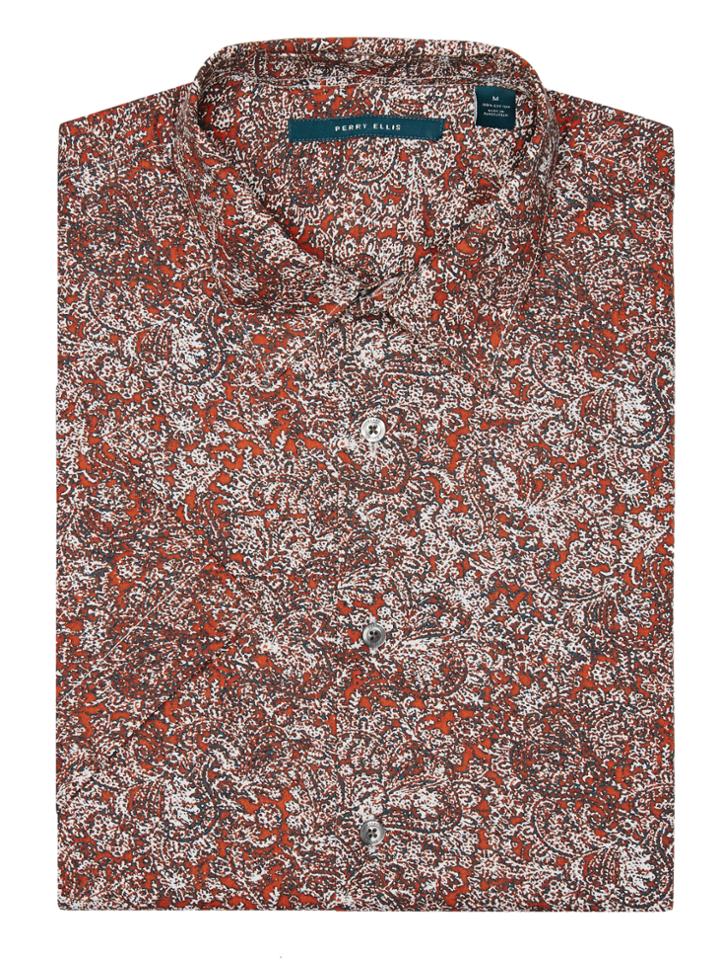 Perry Ellis Short Sleeve Printed Paisley Shirt