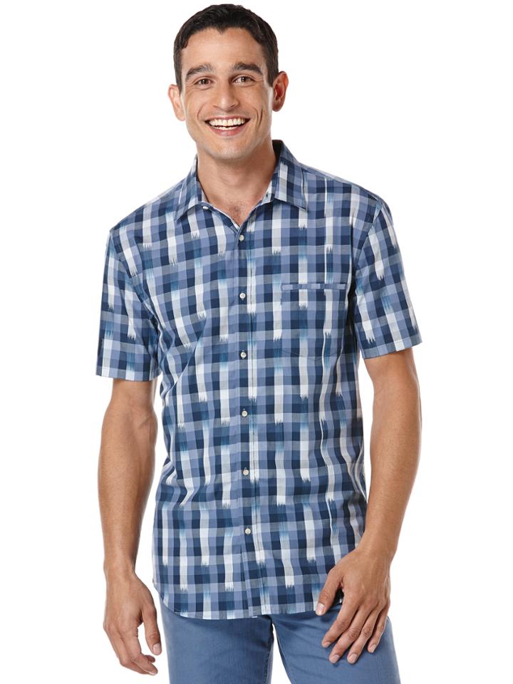 Perry Ellis Short Sleeve Ikat Check Shirt