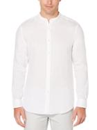 Perry Ellis Long Sleeve Solid Linen Band Collar Shirt