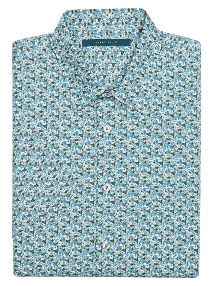 Perry Ellis Short Sleeve Multi-color Micro-floral Shirt