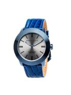 Perry Ellis Unisex Slim Line Blue Leather Watch