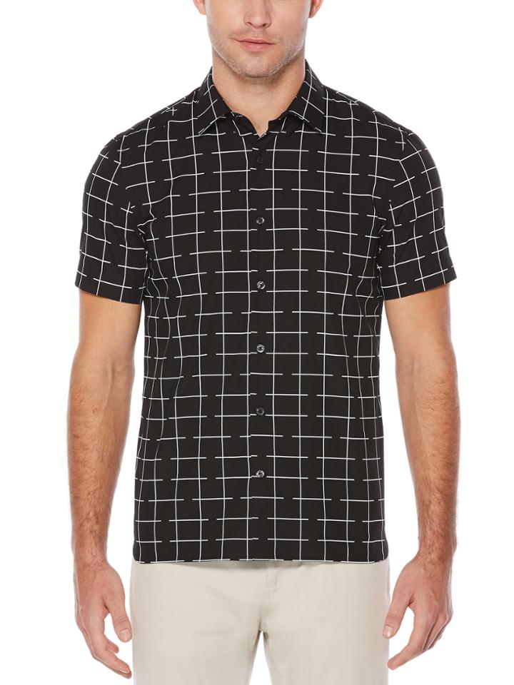 Perry Ellis Short Sleeve Slim Fit Broken Grid Shirt