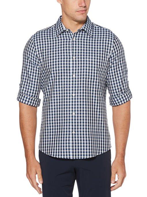 Perry Ellis Untucked Roll Sleeve Check Print Shirt