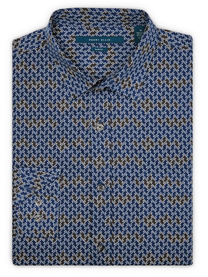 Perry Ellis Slim Fit Herringbone Geo Shirt