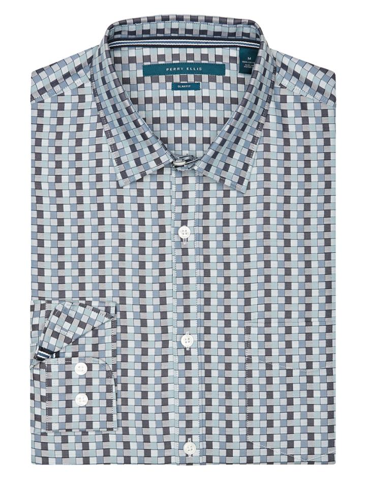 Perry Ellis Slim Fit Mini Tile Jacquard Shirt