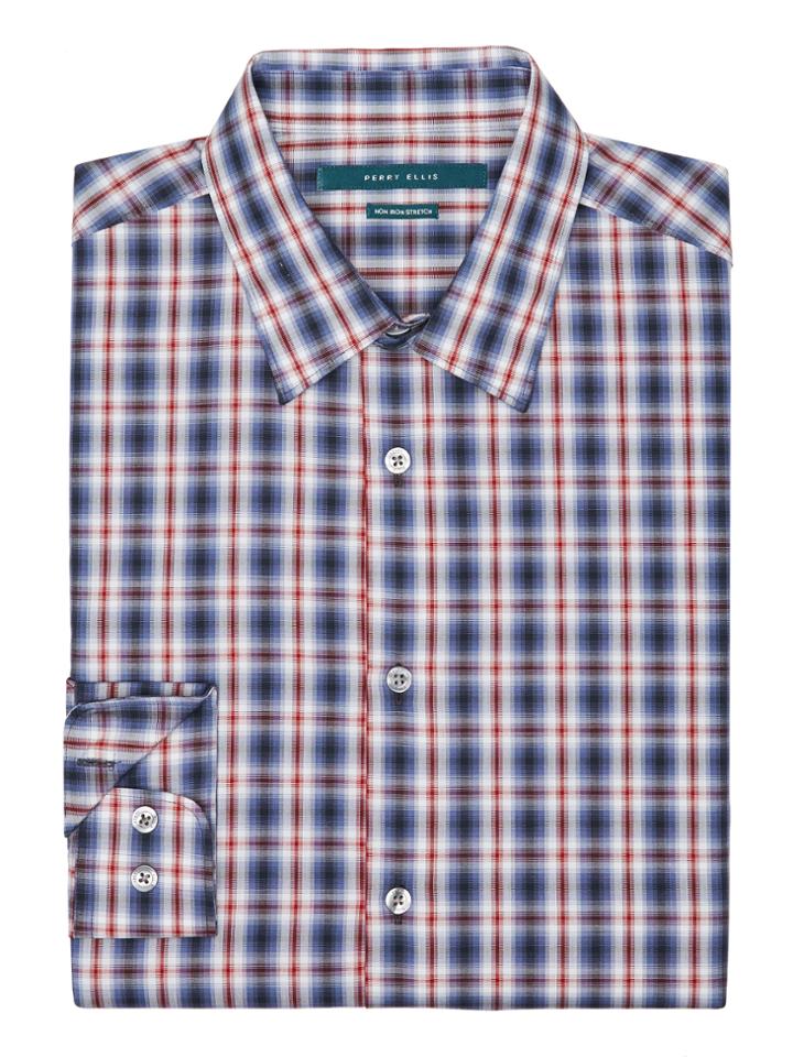 Perry Ellis Non-iron Multi-color Ombre Plaid Shirt