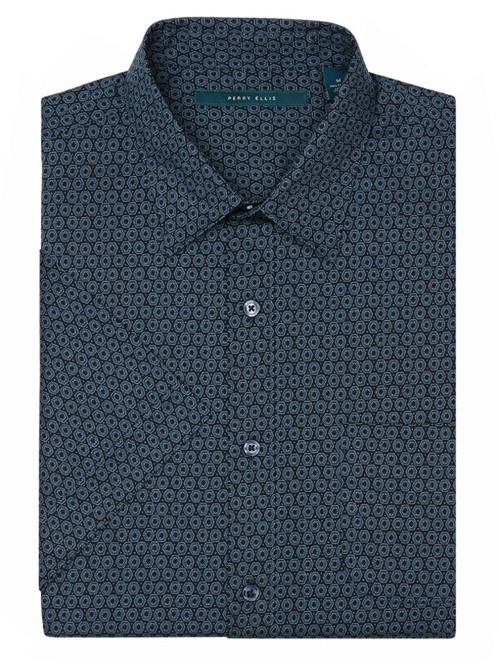 Perry Ellis Short Sleeve Tonal Tile Print Shirt