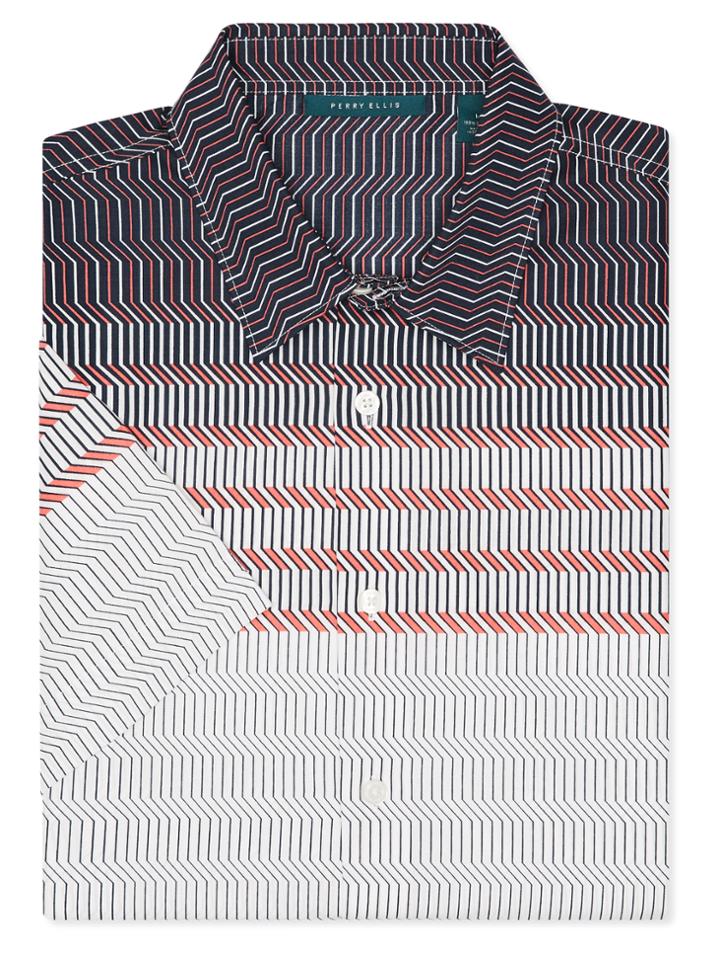 Perry Ellis Short Sleeve Zig-zag Placed Print Shirt
