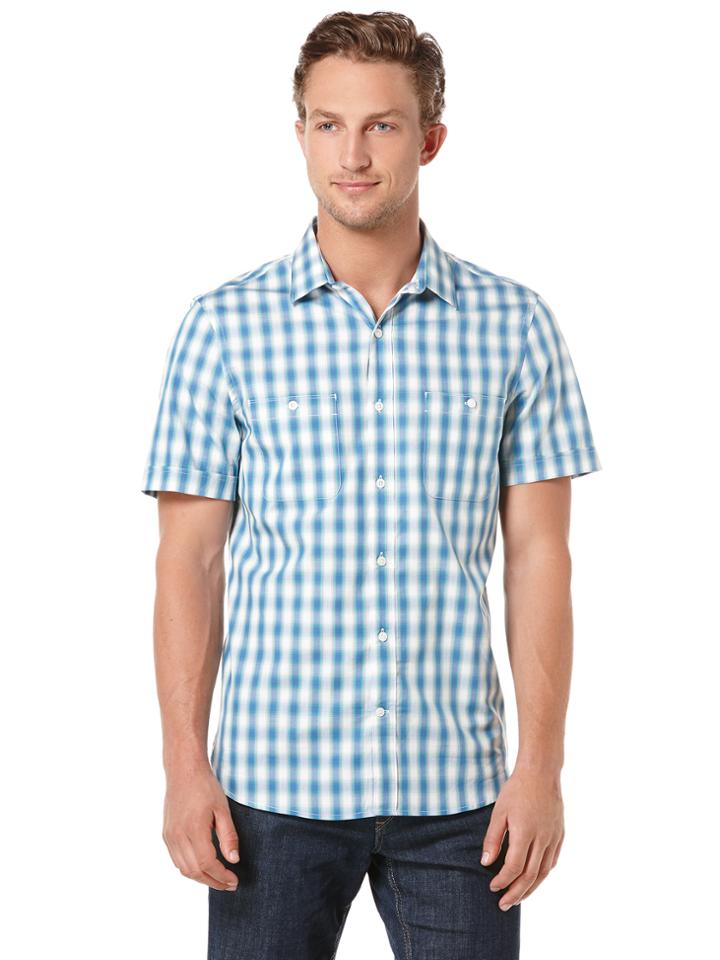 Perry Ellis Short Sleeve Two Pocket Check Shirt
