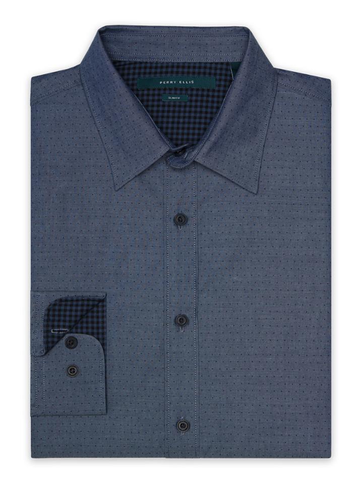 Perry Ellis Slim Fit Chambray Dot Shirt