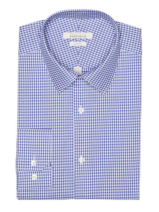 Perry Ellis Slim Fit Coastal Blue Gingham Dress Shirt