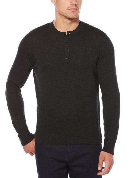 Perry Ellis Lightweight Heathered Henley Sweater