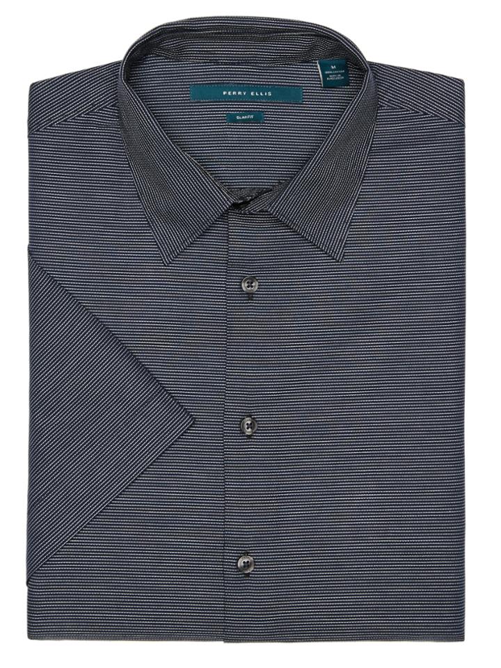 Perry Ellis Slim Fit Short Sleeve Stripe Dobby Shirt