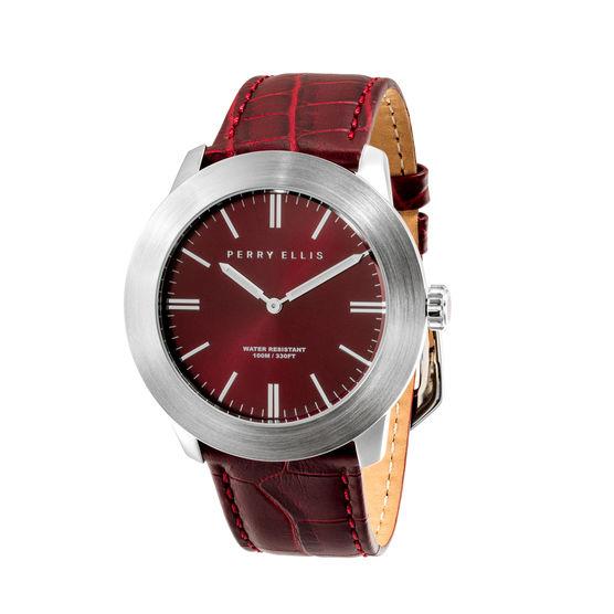 Perry Ellis Slim Line Burgundy Leather Watch