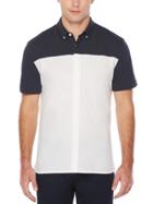 Perry Ellis Short Sleeve Mixed Media Button-down Shirt
