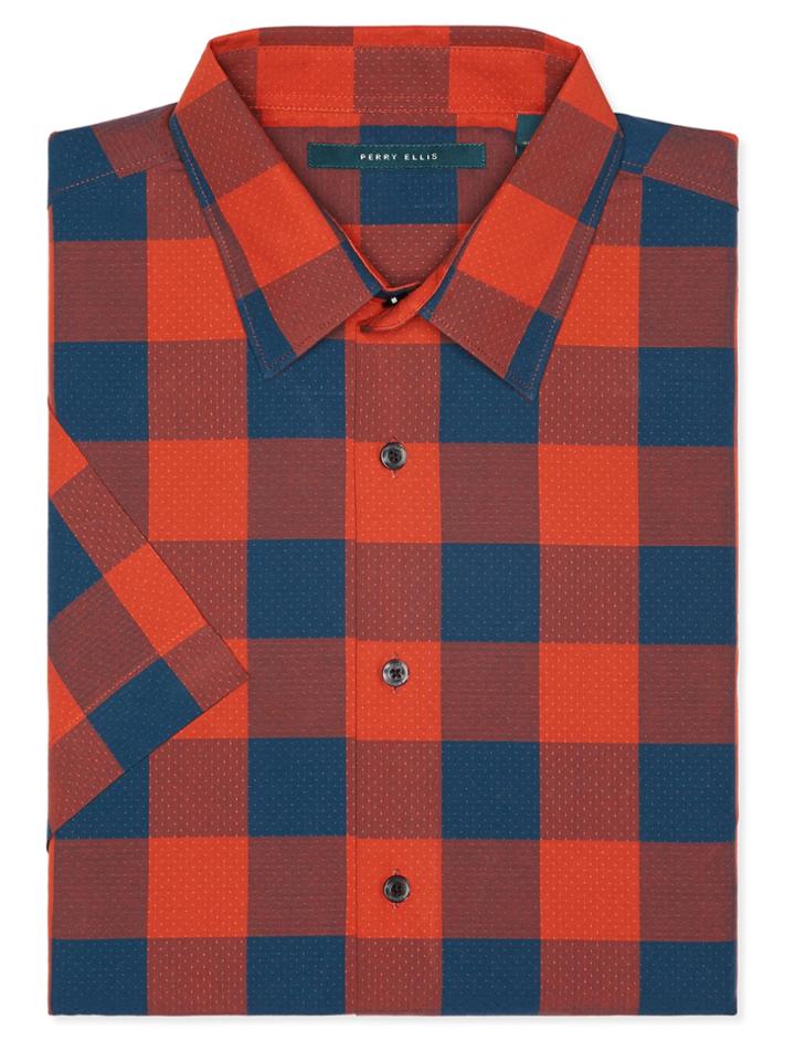 Perry Ellis Short Sleeve Bold Dobby Check Shirt