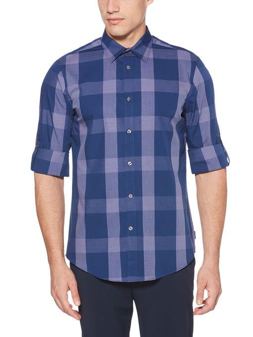 Perry Ellis Roll Sleeve Large Plaid Shirt