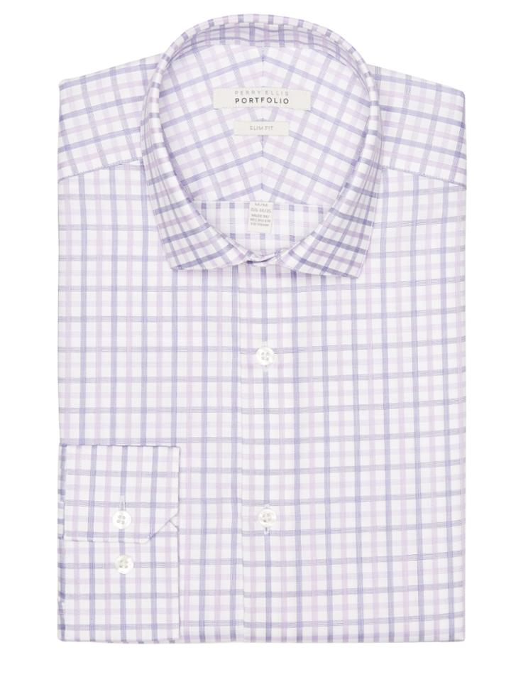 Perry Ellis Slim Fit Lilac Check Dress Shirt