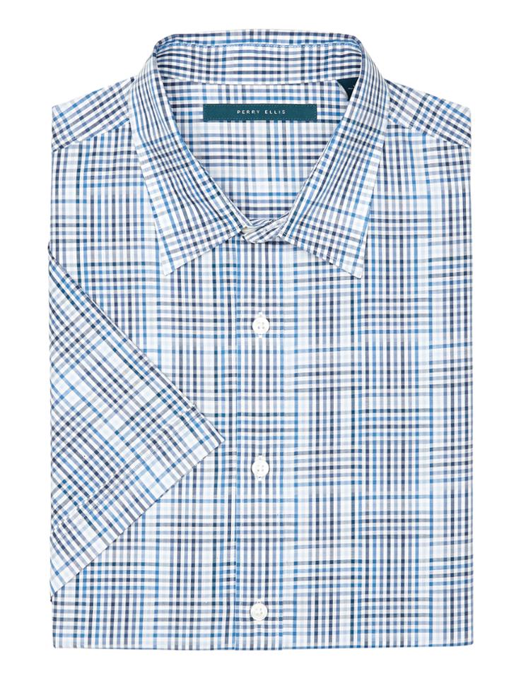 Perry Ellis Short Sleeve Multi Color Check Shirt