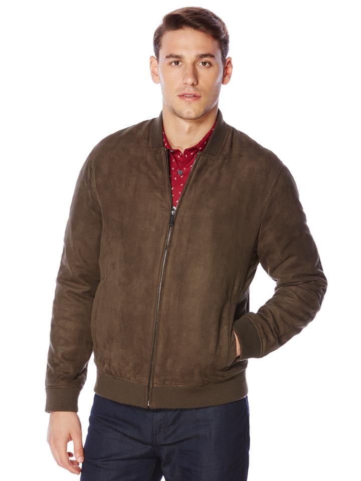 Perry Ellis Faux Suede Bomber Jacket