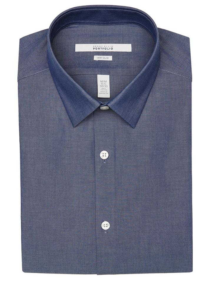 Perry Ellis Very Slim Solid Chambray Dress Shirt