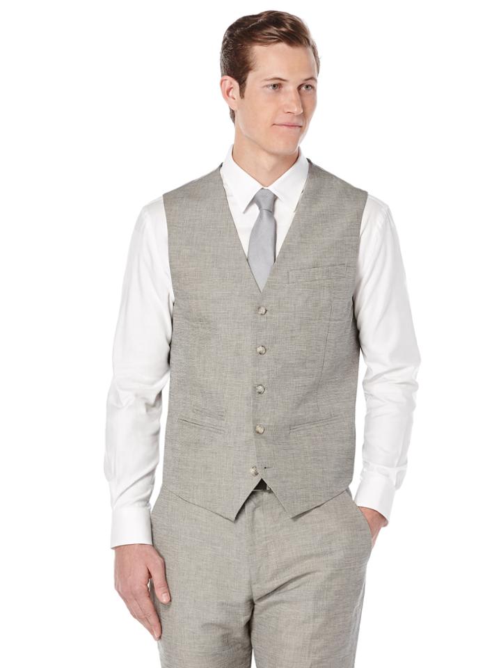 Perry Ellis Slim Fit End On End Linen Suit Vest
