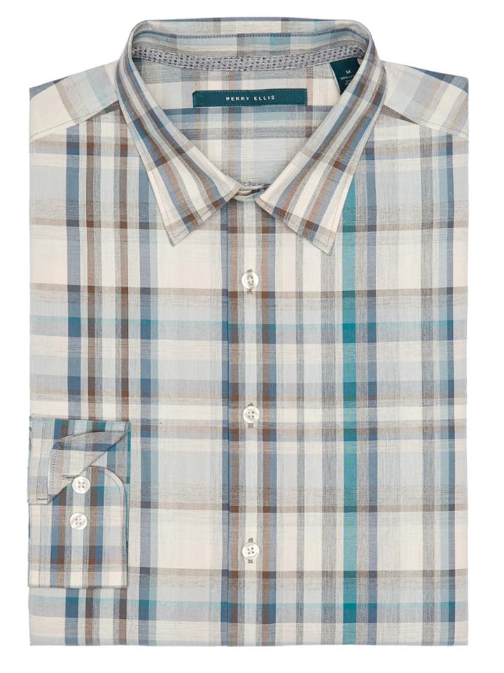 Perry Ellis Large Heather Plaid Pattern Shirt