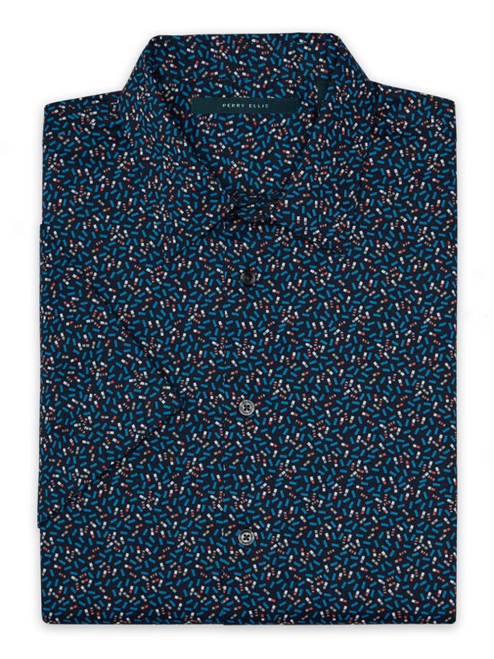 Perry Ellis Short Sleeve Multi Color Confetti Shirt