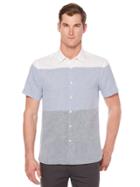 Perry Ellis Short Sleeve Engineered Stripe Linen Shirt