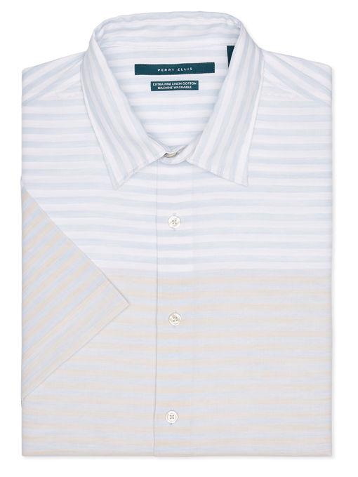 Perry Ellis Short Sleeve Linen Engineered Striped Shirt