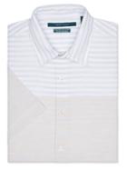 Perry Ellis Short Sleeve Linen Engineered Striped Shirt