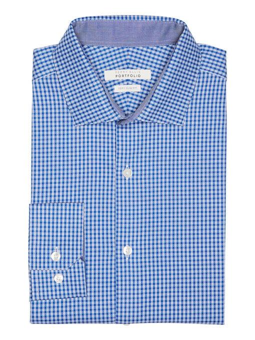 Perry Ellis Very Slim Blue Cross Check Dress Shirt